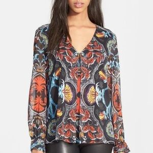 Alice + Olivia Deandra Floral V-Neck Baroque Print Blouse